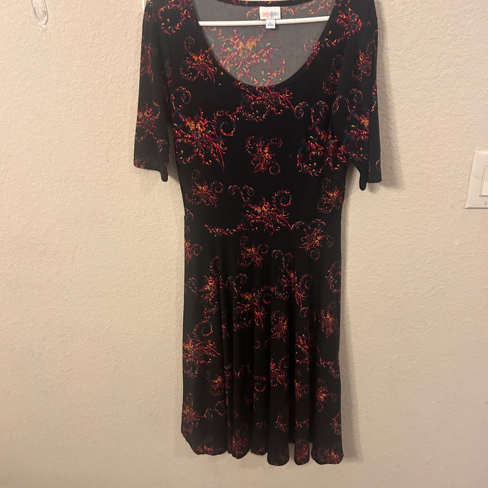LuLaRoe Red and Black Fit and Flare Dress with 3/4 Sleeves